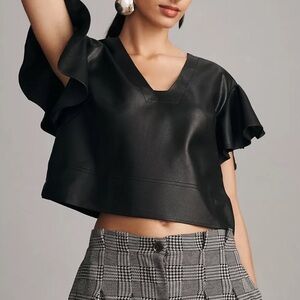 Anthropologie Black Ruffle Sleeve Top